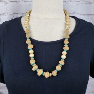 Boho Nut Seed Turquoise Long Layering Necklace